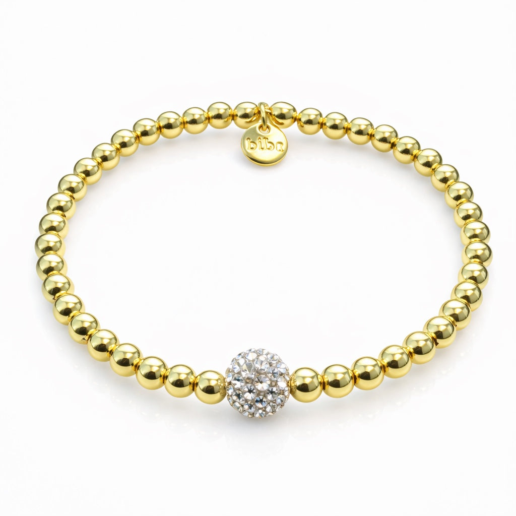 Biba Armband Goud-Kralen met Strass-Bol Groot