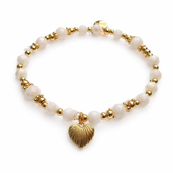 Biba Armband Kralen met Schelp-Hartje Roomwit