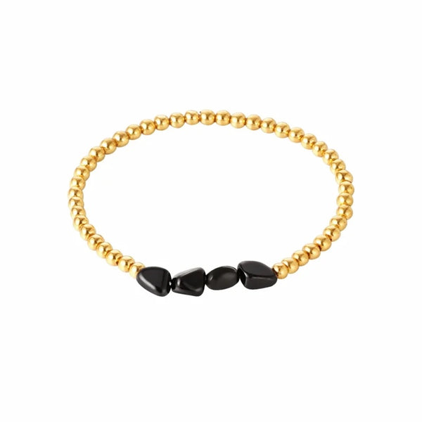 Moycha Armband Zwart Accent 4 Black Beads 4MM Goud